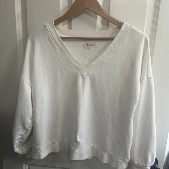 Madewell off-white V-Neck Sweatshirt size M. Oversized. Balloon sleeves - Picture 5 of 16